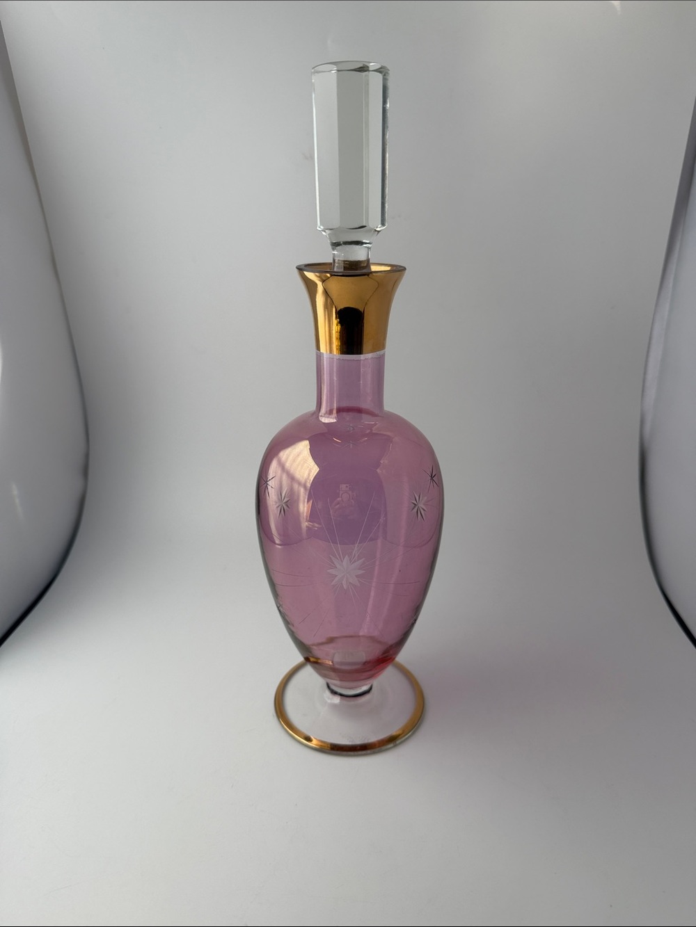 Pink/Purple Starburst Cut Crystal Decanter made in Czechoslovakia
